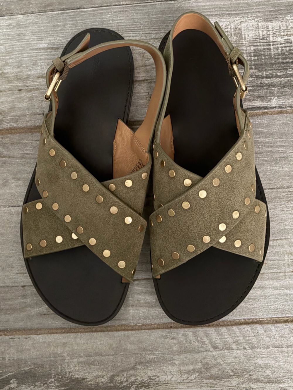 Madewell Olive Suede Crisscross Stud Slingback Sandals - Picture 2 of 4